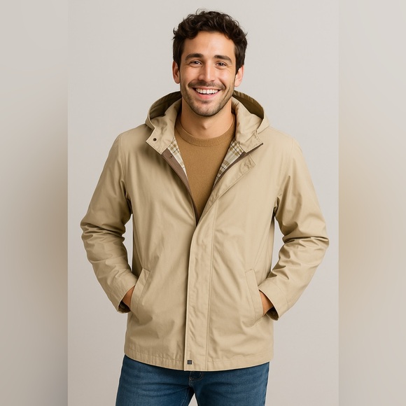 Liz Claiborne Other - Liz Claiborne Men's Tan Hooded Raincoat